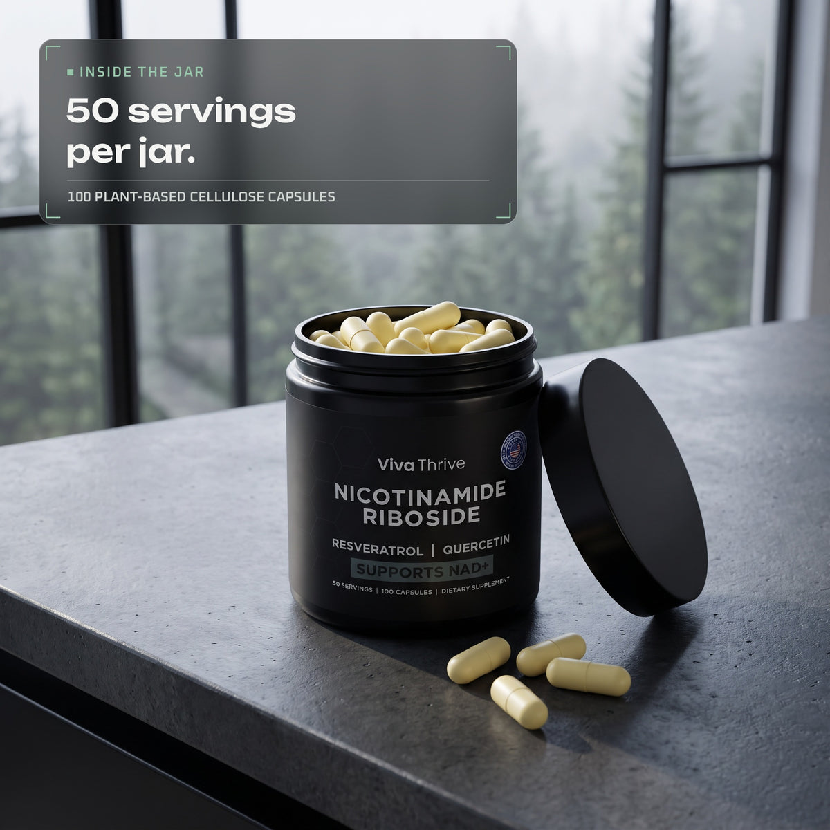 Open jar with capsules